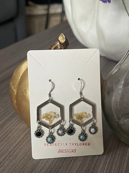 White Bouquet Geometric Earrings